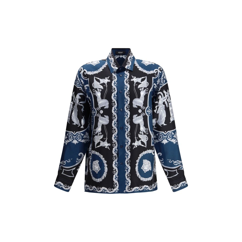 Make a Statement with the Versace Blue Silk Pattern Shirt