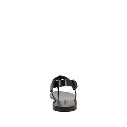 Black Calfskin Strap-On Sandals