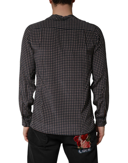Black Patterned Silk Men Button Down Shirt