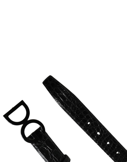 Men Black Exotic Leather Logo Buckle Belt