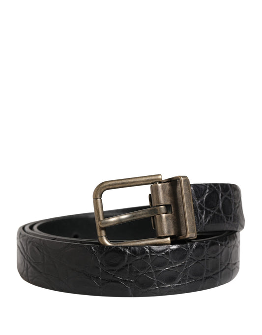 Men Black Exotic Leather Metal Buckle Belt