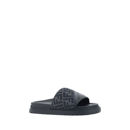 Gray Fabric Flat Sandals