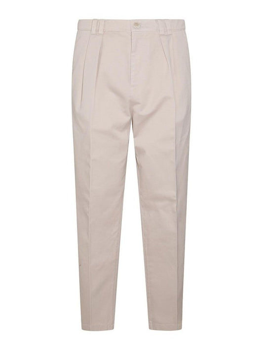 Beige Cotton Casual Pants
