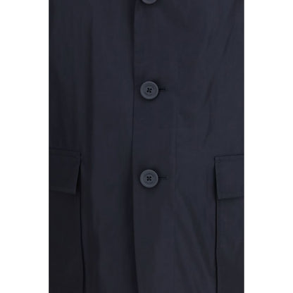 Blue Polyester Full-Length Jacket