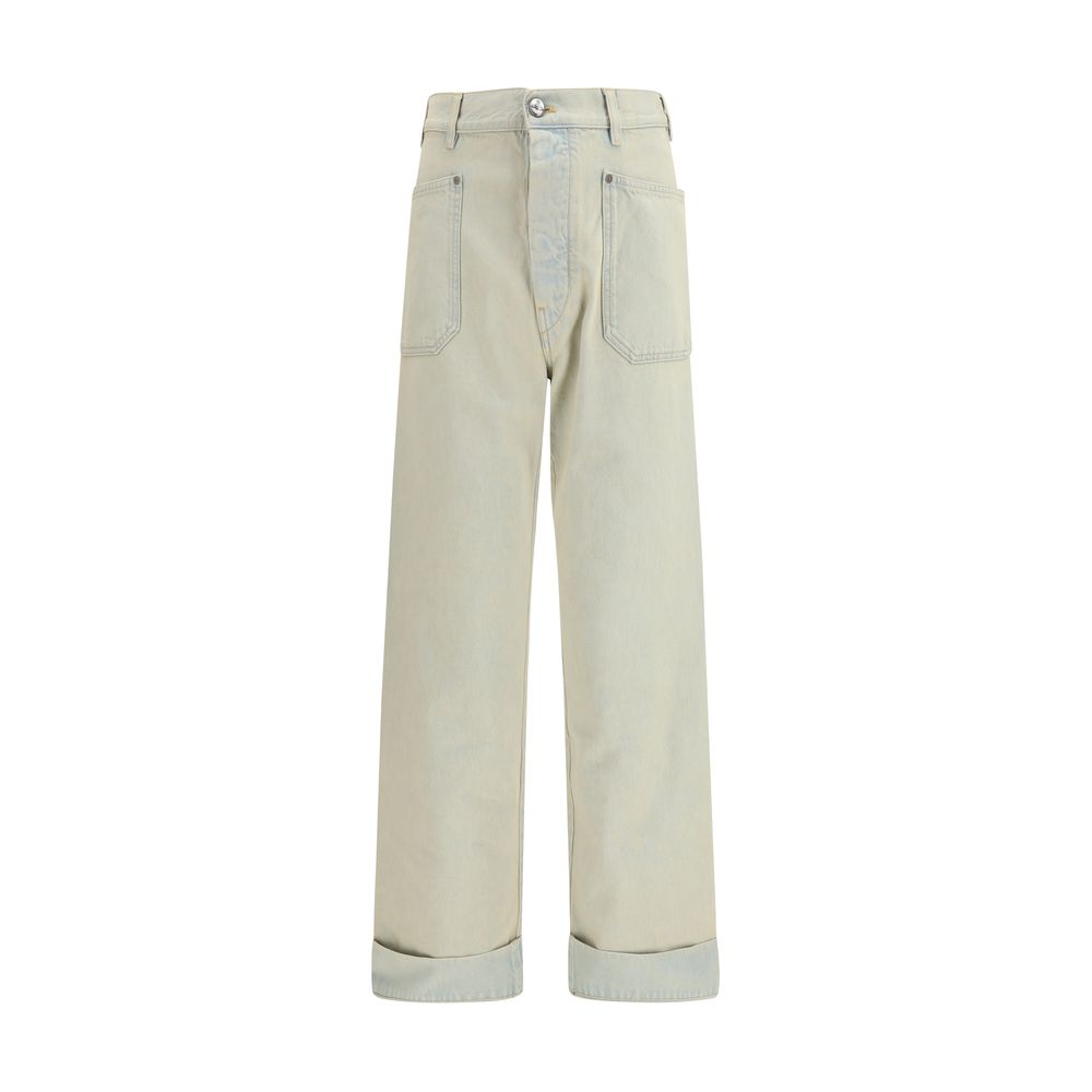 Beige Cotton Relaxed Fit Jeans