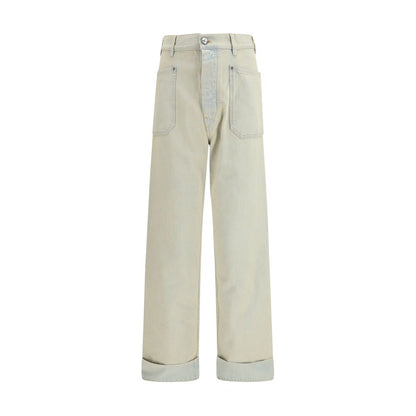 Beige Cotton Relaxed Fit Jeans