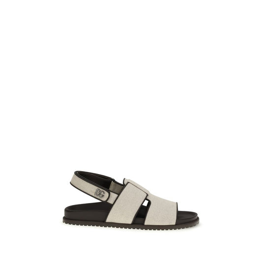 Beige Calf Leather Bos Taurus Flat Sandals
