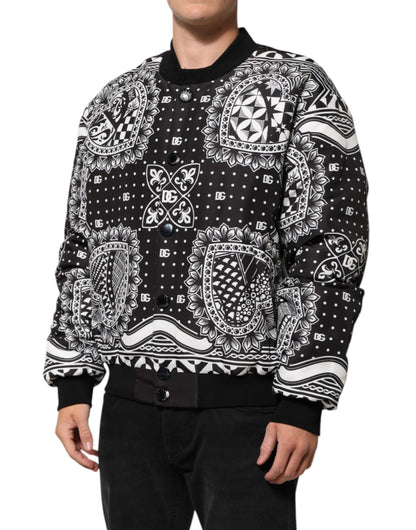 Black White BandanaPrint Men Bomber  Jacket