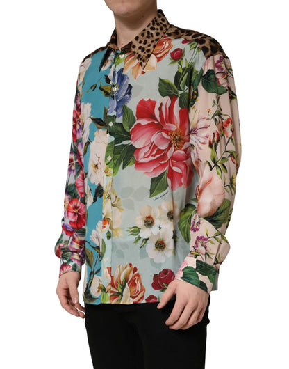 Multicolor Floral Animal Print Collared Shirt