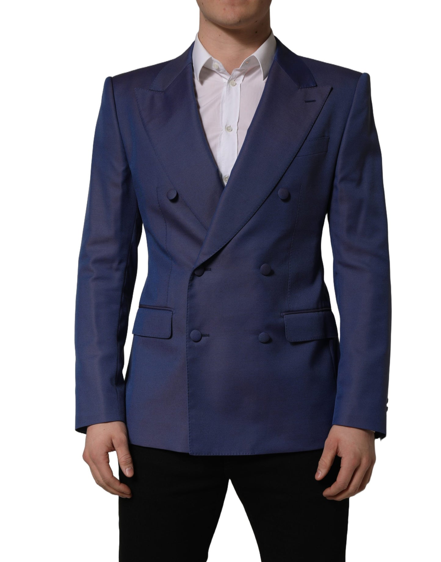 Blue Wool Double Breasted Men Blazer Jacket