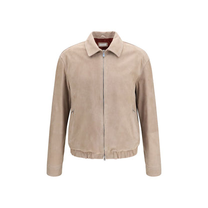 Beige Calf Leather Bos Taurus Leather Jacket