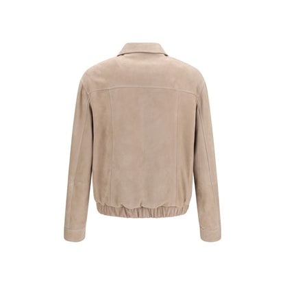 Beige Calf Leather Bos Taurus Leather Jacket
