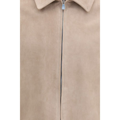 Beige Calf Leather Bos Taurus Leather Jacket