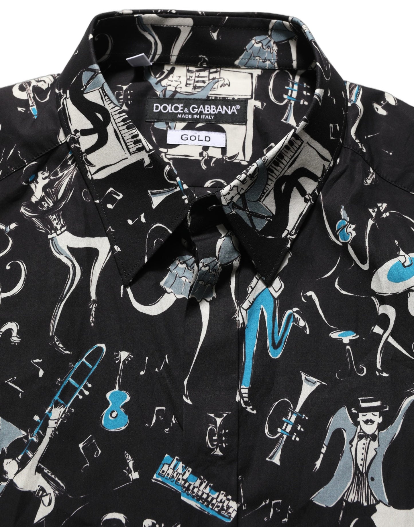Dolce & Gabbana Black Jazz Club Cotton GOLD Fit Dress Shirt, IT37