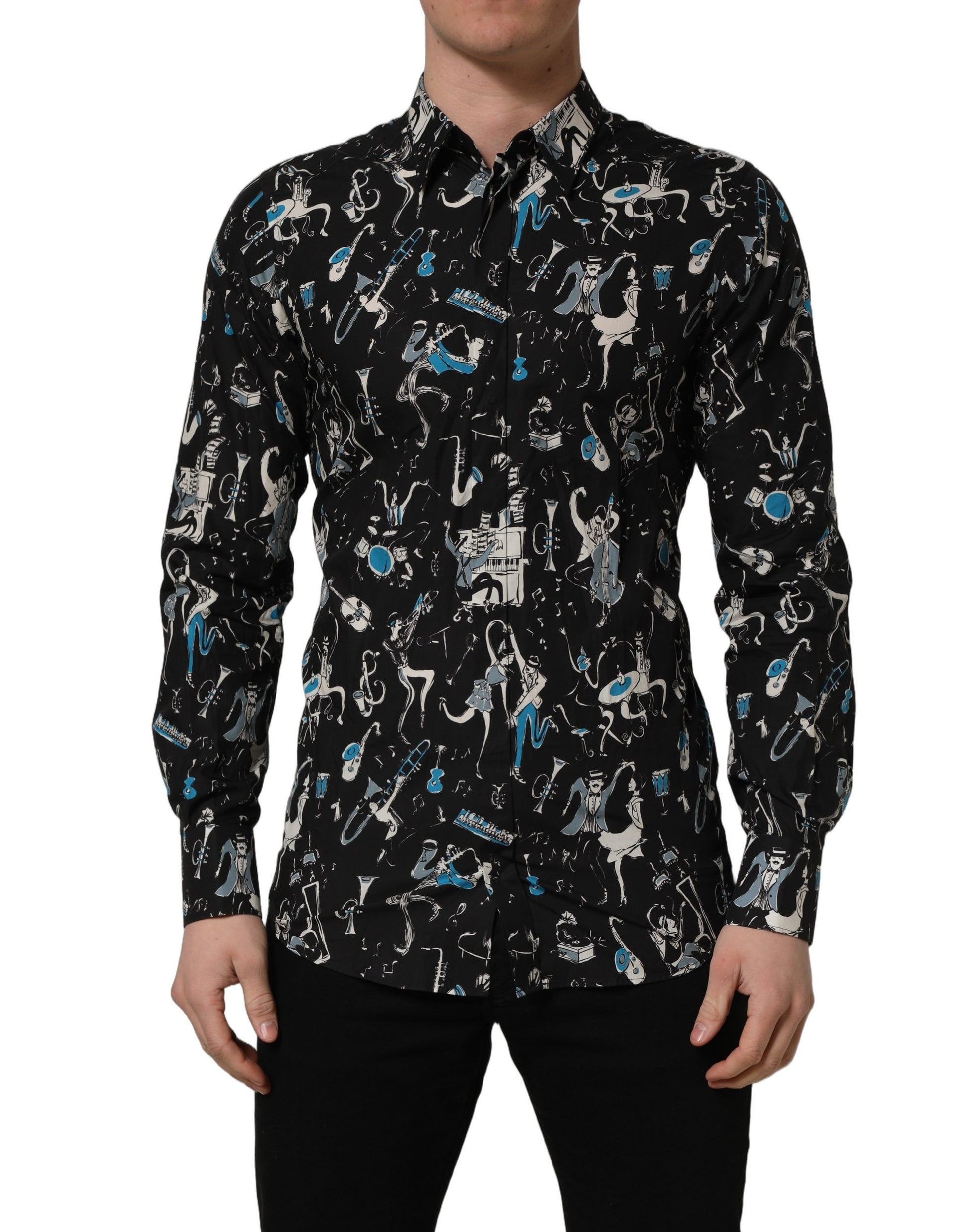 Dolce & Gabbana Black Jazz Club Cotton GOLD Fit Dress Shirt - IT39 Dolce & Gabbana Black Jazz Club Cotton GOLD Fit Dress Shirt - IT39