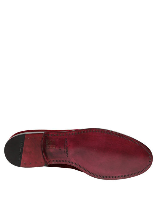 Maroon Velvet Slip On Men Dress Loafers Shoes