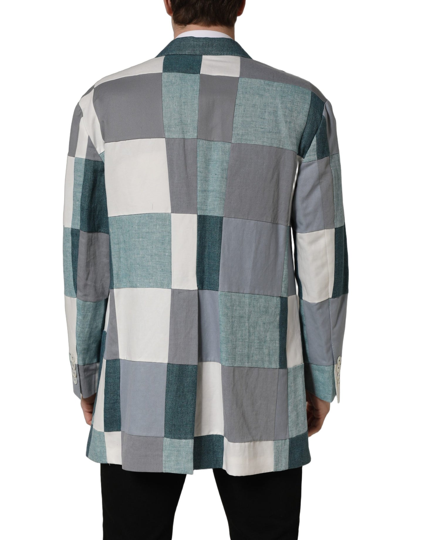 Multicolor Patchwork Linen Double Breasted Jacket