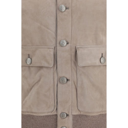Beige Calf Leather Bos Taurus Full-Length Jacket