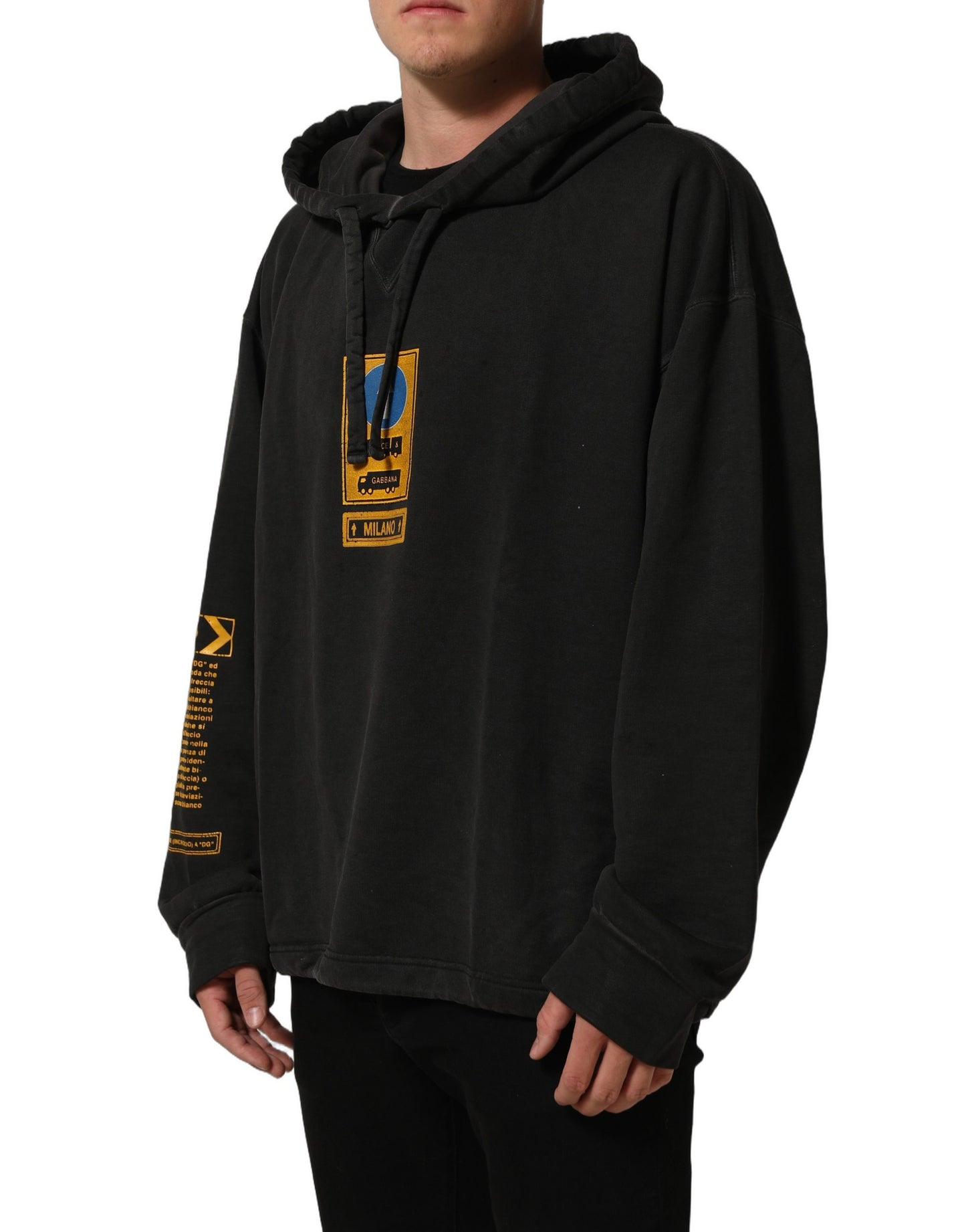 Black Cotton Logo Hooded Oversize Sweater