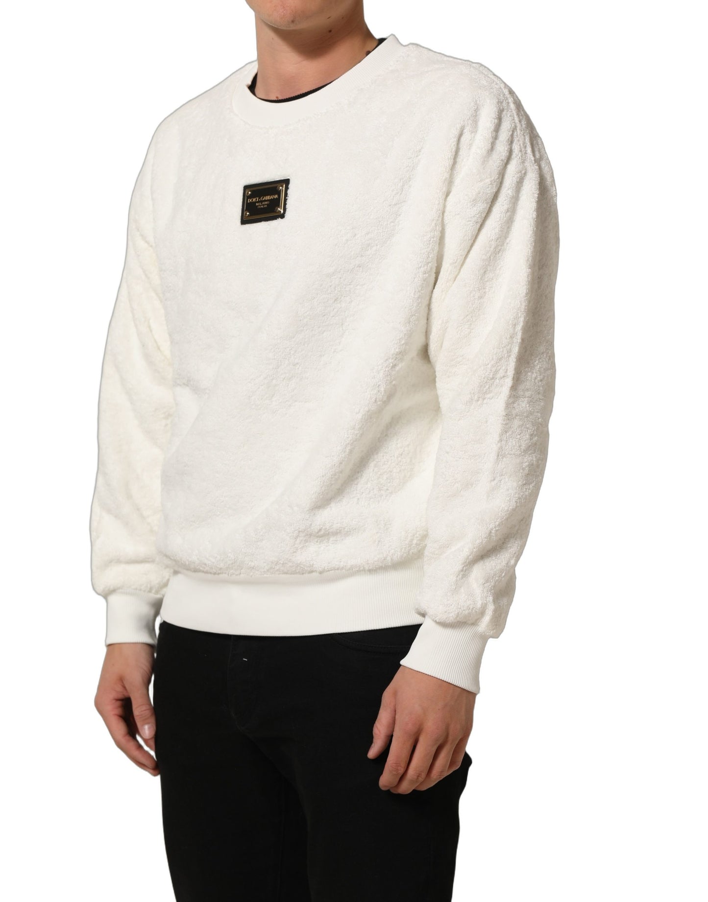 White LogoPlaque CrewNeck Sweatshirt Sweater