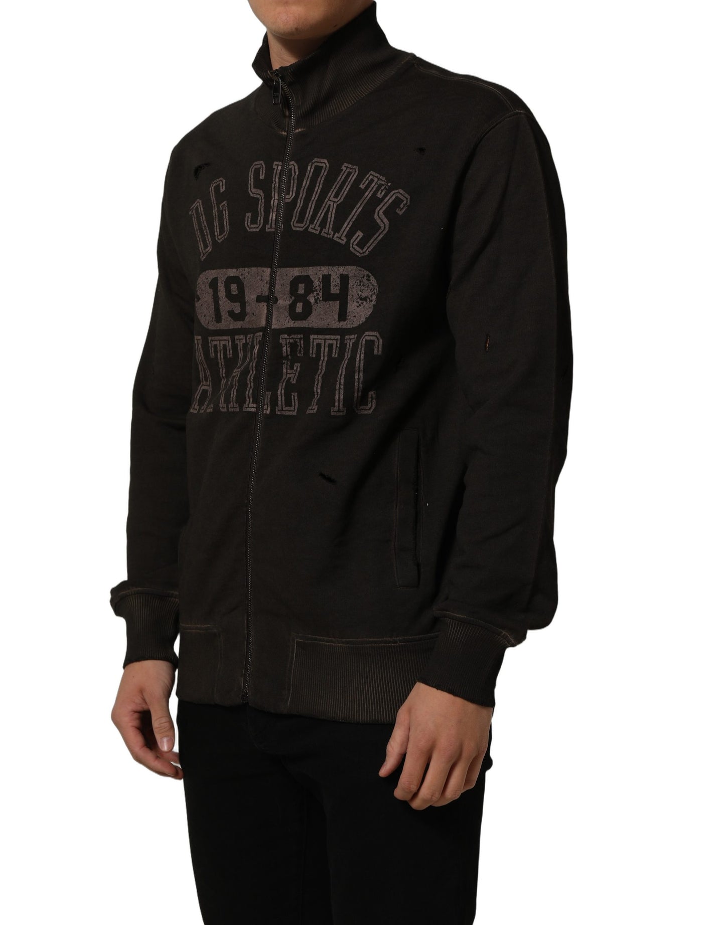 Brown Logo Print Full Zip Sweatshirt Sweater
