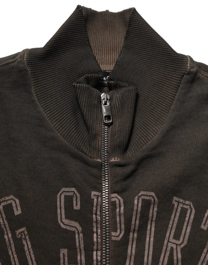 Brown Logo Print Full Zip Sweatshirt Sweater