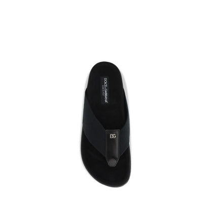 Black Polyester Flip-Flop Sandals