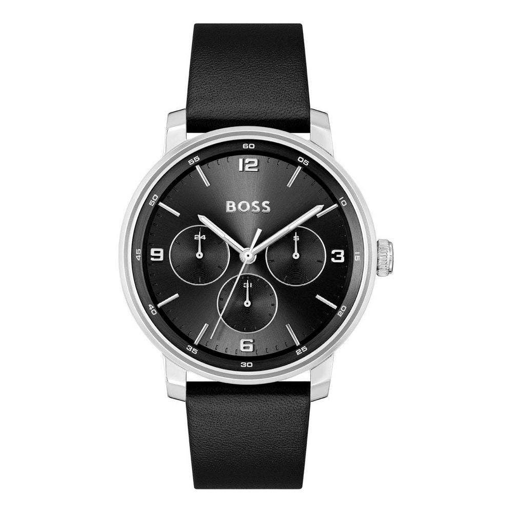 Black Leather Dress Watch