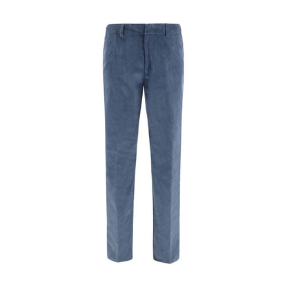 Blue Cotton Casual Pants