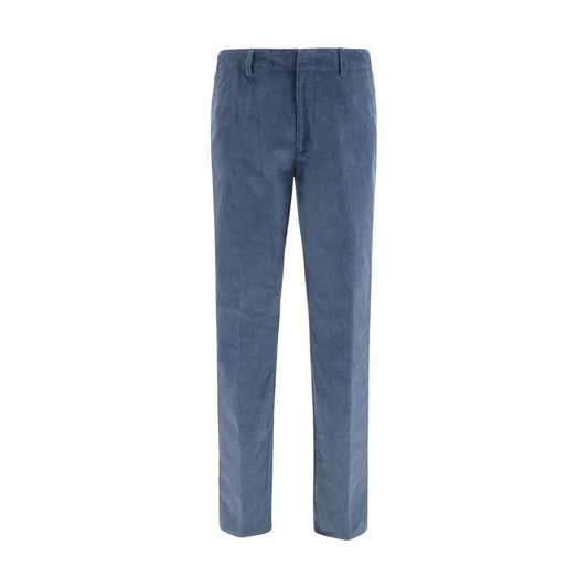 Blue Cotton Casual Pants