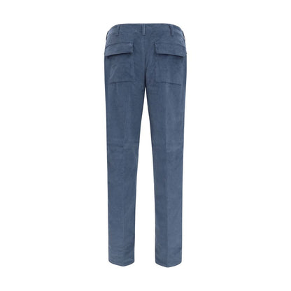 Blue Cotton Casual Pants