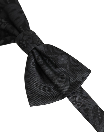 Men Black Paisley SIlk Adjustable Neck Papillon Bow Tie