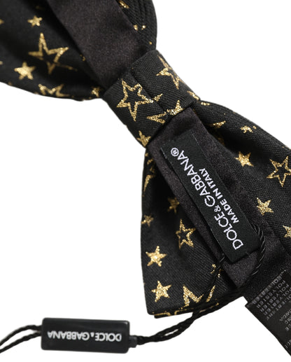 Men Black Star 100% Silk Adjustable Neck Papillon Bow Tie