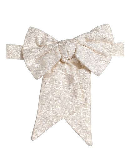 Men White Jacquard Silk Adjustable Neck Papillon Bow Tie