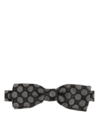 Black White Geometric Silk Adjustable Neck Papillon Bow Tie