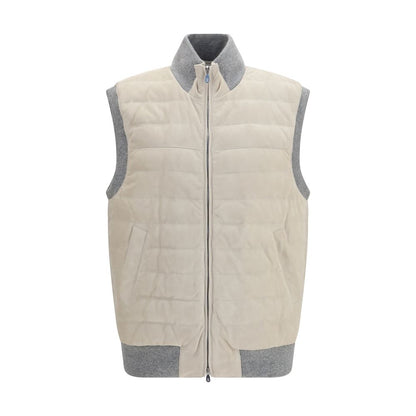 Beige Calf Leather Bos Taurus Sleeveless Jacket