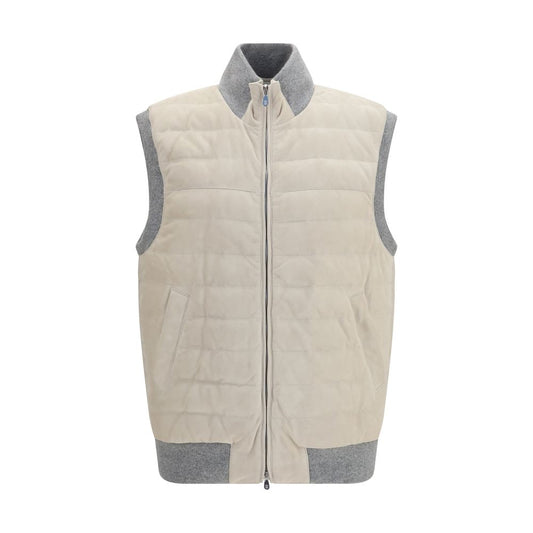 Beige Calf Leather Bos Taurus Sleeveless Jacket