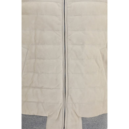 Beige Calf Leather Bos Taurus Sleeveless Jacket