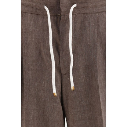 Brown Linen Casual Pants