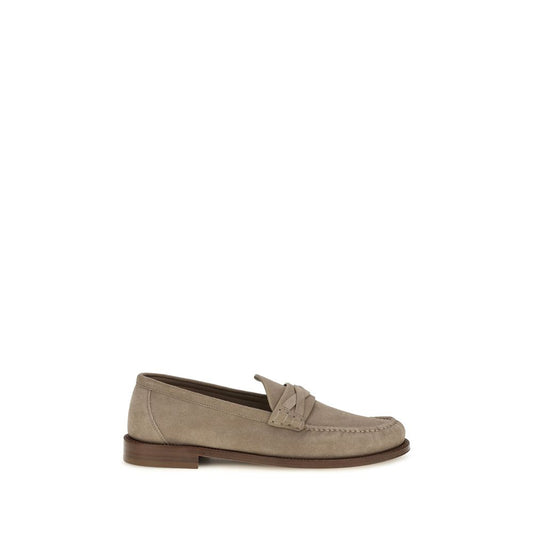 Beige Suede Leather Slip-On Loafers