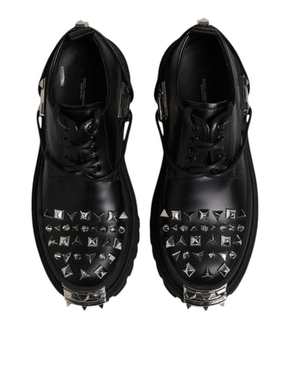 Black Studded Leather Hi-Trekking Derby Men Shoes