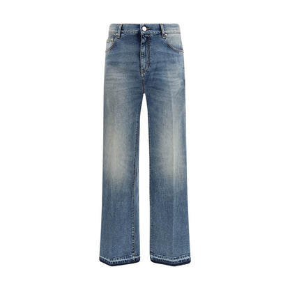 Blue Cotton Straight-Leg Jeans