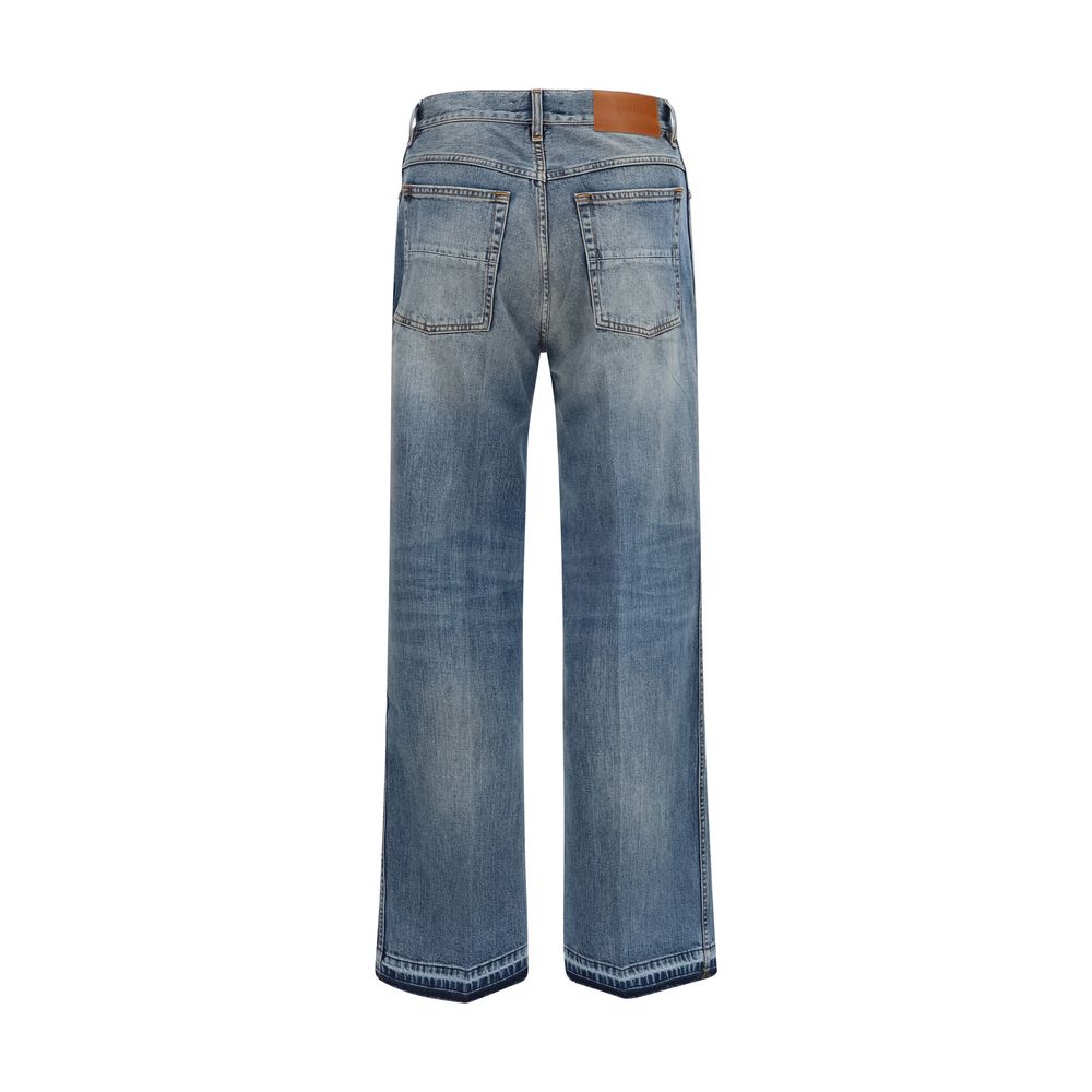 Blue Cotton Straight-Leg Jeans