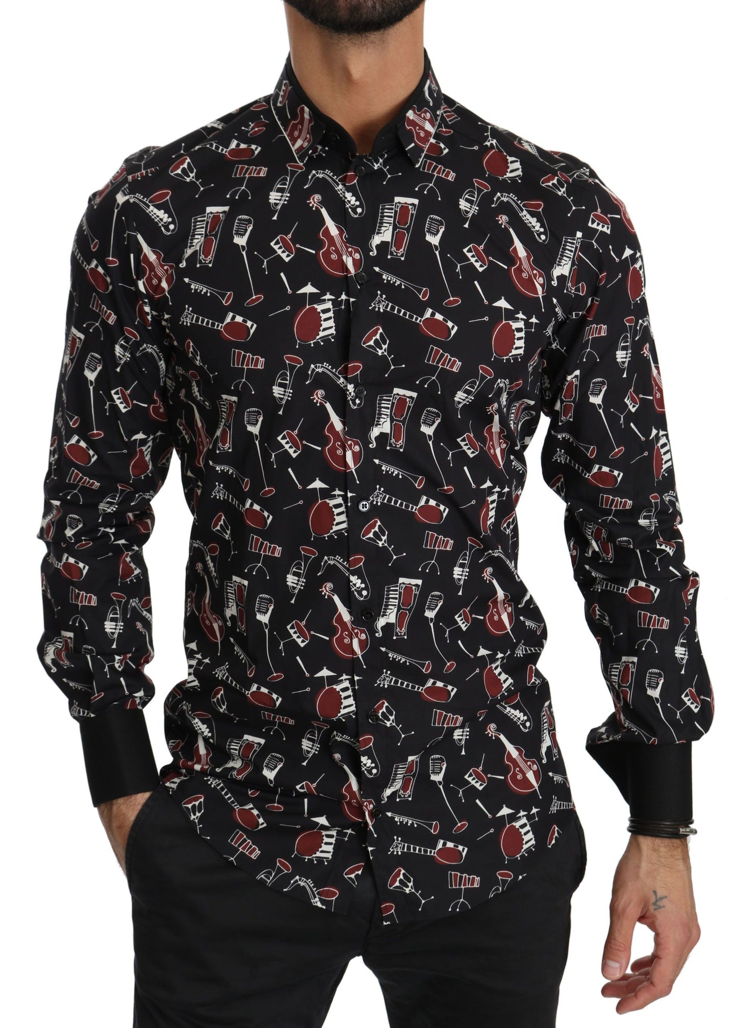 Black Musical Instrument Slim fit Shirt