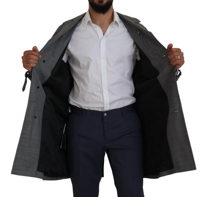 Gray Wool Plaid Long Trench Coat Jacket Trench Coat Jacket