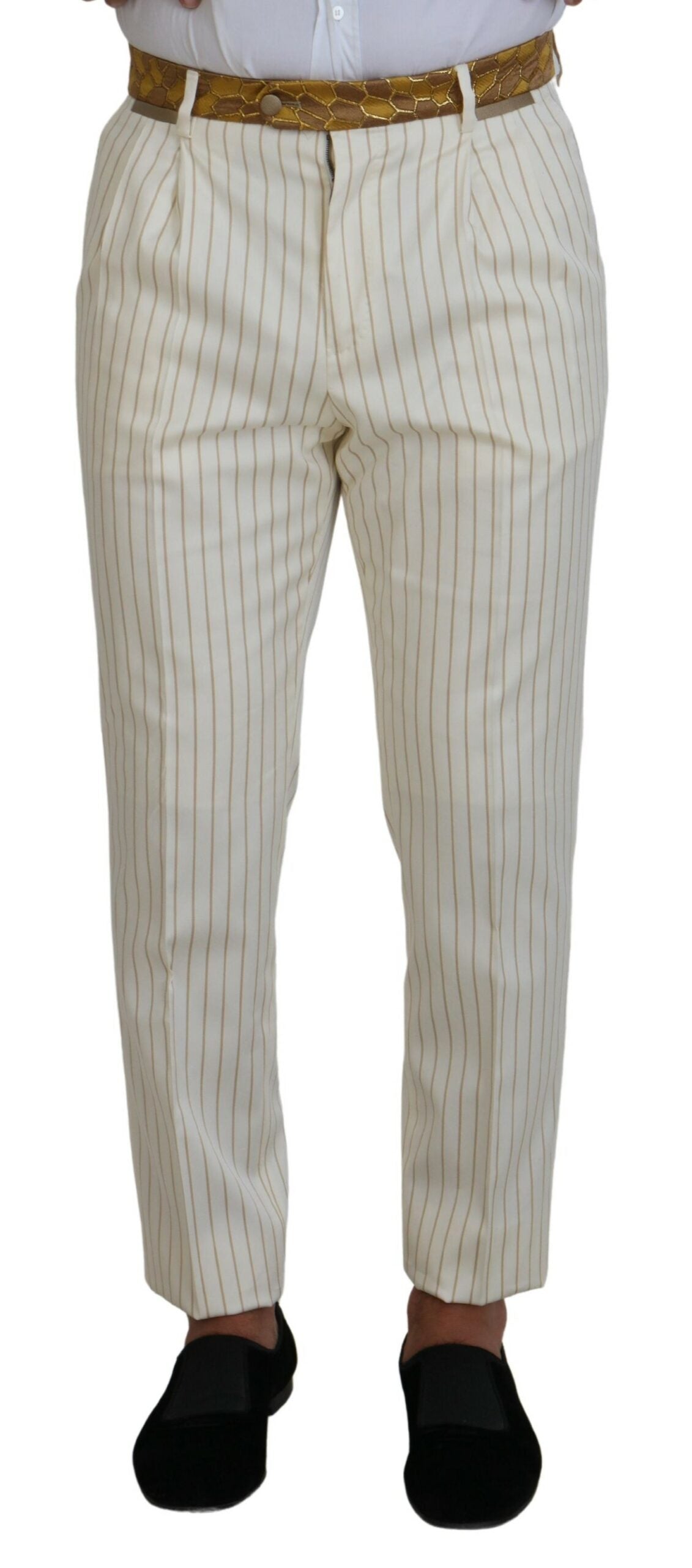 Off White Gold Striped Tuxedo Slim Fit Suit