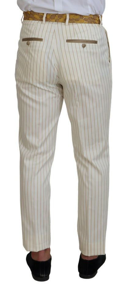 Off White Gold Striped Tuxedo Slim Fit Suit