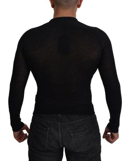 Black Cashmere Button Pullover Sweater