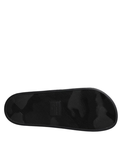 Black Divers Leather Flats Slides Sandals Beachwear Shoes