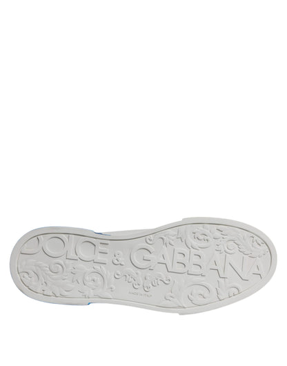 White Blue Leather Logo Low Top Sneakers Shoes